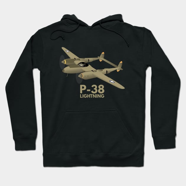 WW2 P-38 Lightning Airplane Hoodie by NorseTech